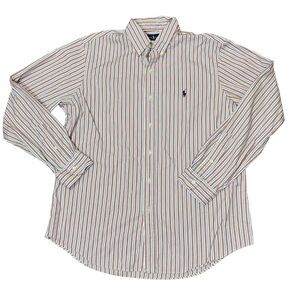 Ralph Lauren Classic Long Sleeve Button Up Shirt Mens Sz L Pony Logo Orange Blue